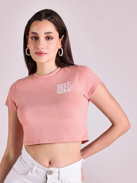 Pink Round Neck Printed T-shirt